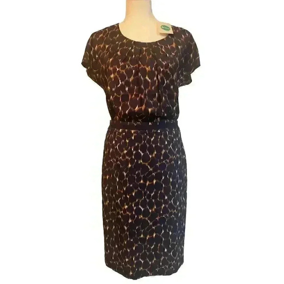 Boden 2-Piece Set Dress Outfit Silk Top Blouse Pencil Skirt Navy Work Office 6R - Picture 2 of 16